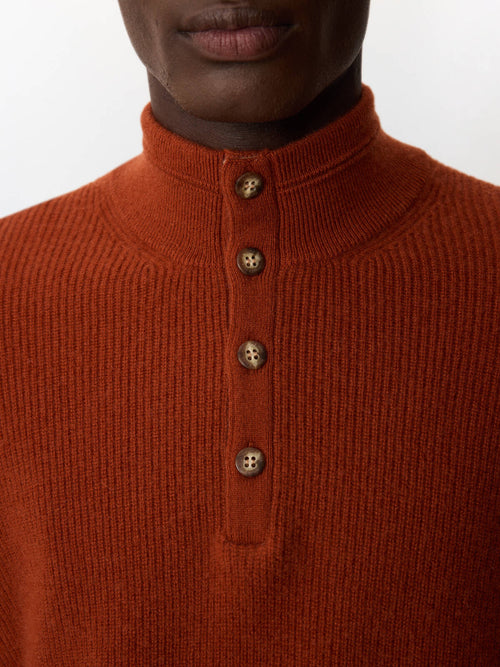 Pull col boutonné en cachemire rouille - Father & Sons   - 4 