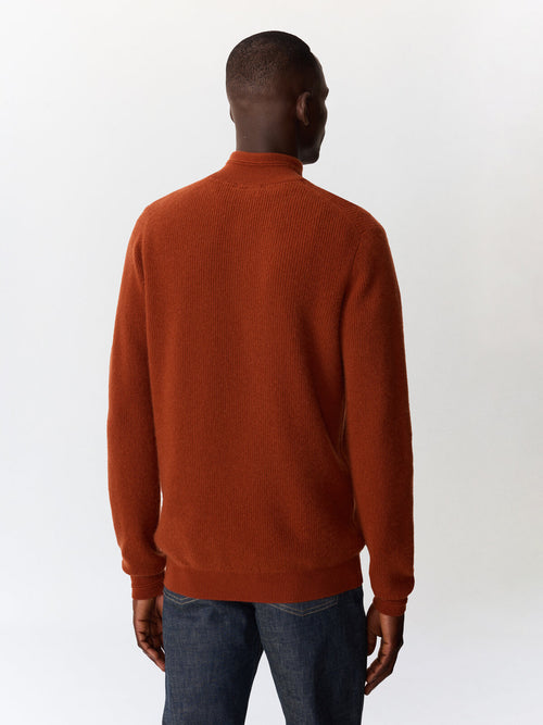 Pull col boutonné en cachemire rouille - Father & Sons   - 2 