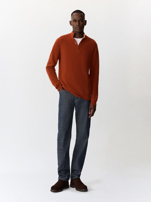 Pull col boutonné en cachemire rouille - Father & Sons   - 5 