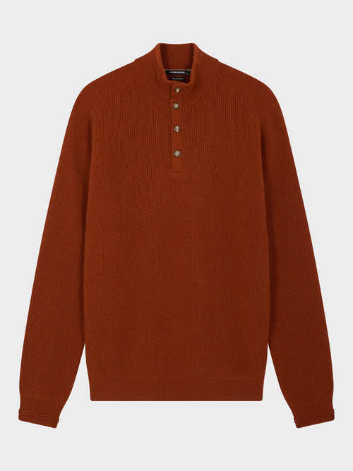 Pull col boutonné en cachemire rouille - Father & Sons   - 6 