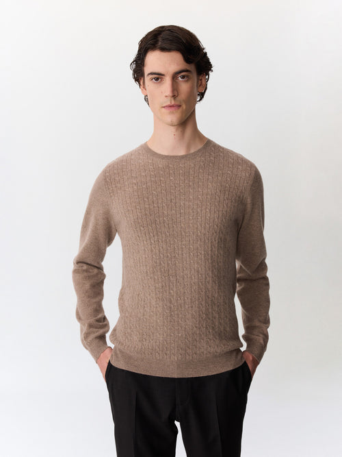 Pull col rond en cachemire marron - Father & Sons   - 1 