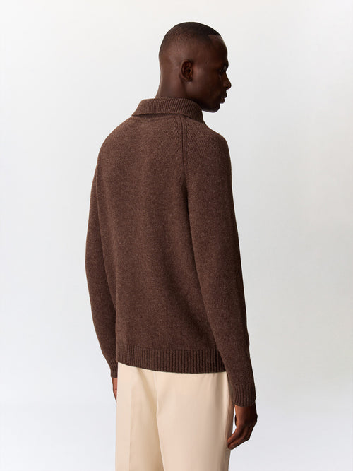 Pull col zippé en laine mélangée marron - 2 - Father & Sons   - 12 