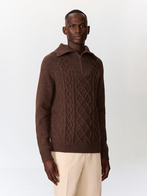 Pull col zippé en laine mélangée marron - 1 - Father & Sons   - 12 