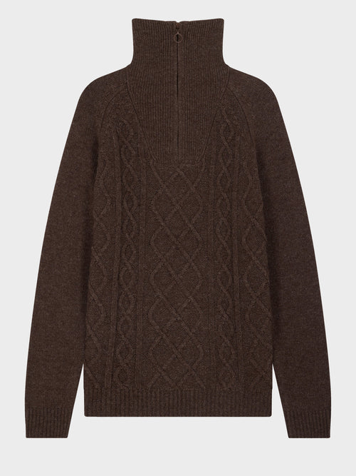 Pull col zippé en laine mélangée marron - Father & Sons   - 1 