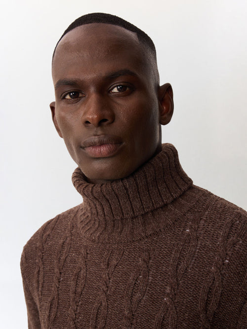 Pull col roulé en laine mélangée marron - Father & Sons   - 3 