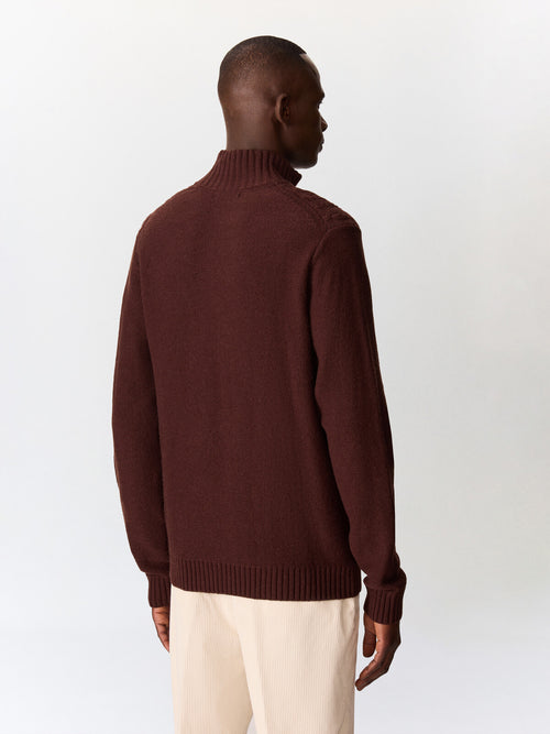 Pull col zippé en laine mélangée marron - 2 - Father & Sons   - 1 