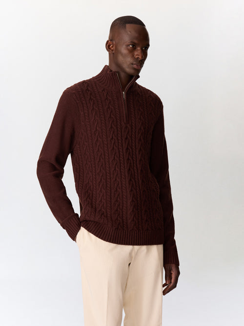 Pull col zippé en laine mélangée marron - 1 - Father & Sons   - 1 