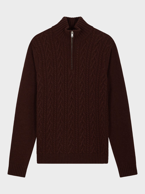 Pull col zippé en laine mélangée marron - Father & Sons   - 1 