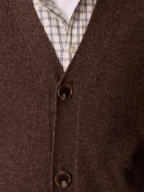 Gilet boutonné en laine mélangée marron - Father & Sons   - 4 