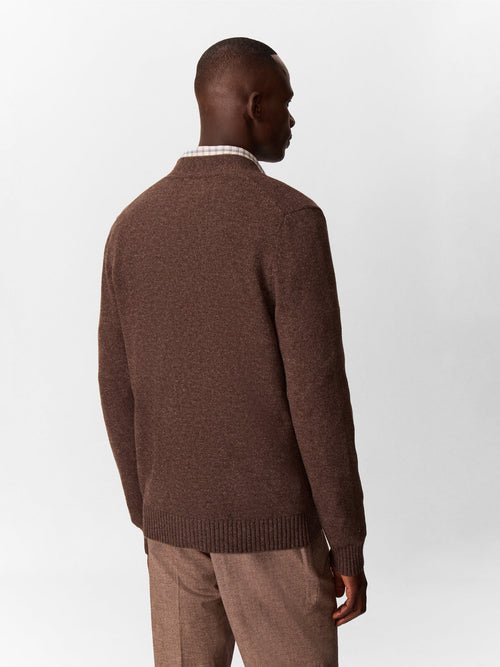 Gilet boutonné en laine mélangée marron - Father & Sons   - 2 