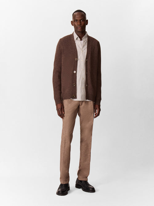 Gilet boutonné en laine mélangée marron - Father & Sons   - 5 
