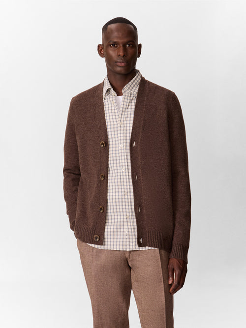 Gilet boutonné en laine mélangée marron - Father & Sons   - 1 