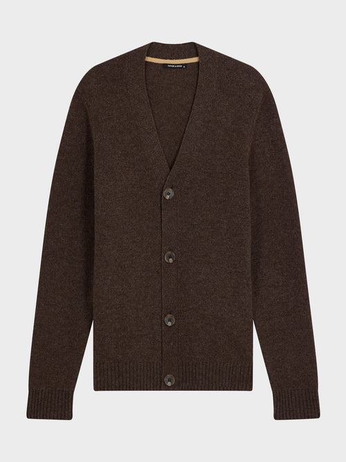 Gilet boutonné en laine mélangée marron - Father & Sons   - 6 
