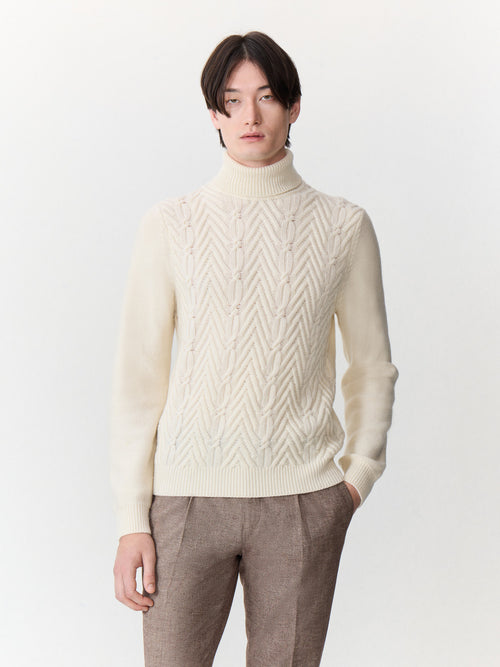 Pull col roulé en laine mélangée écrue - 1 - Father & Sons   - 1 