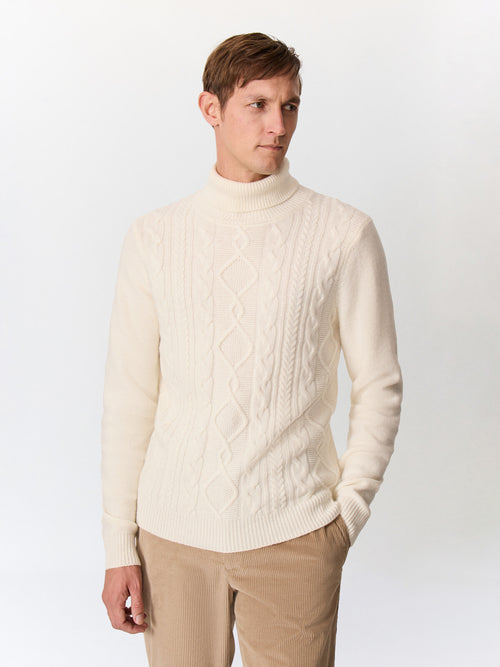 Pull col roulé en laine mélangée écrue - Father & Sons   - 1 
