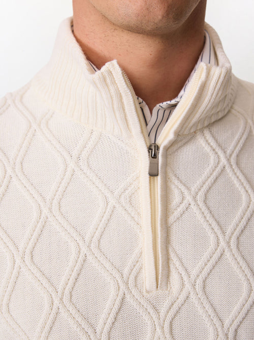 Pull col zippé en laine Mérinos mélangée écrue - Father & Sons   - 3 