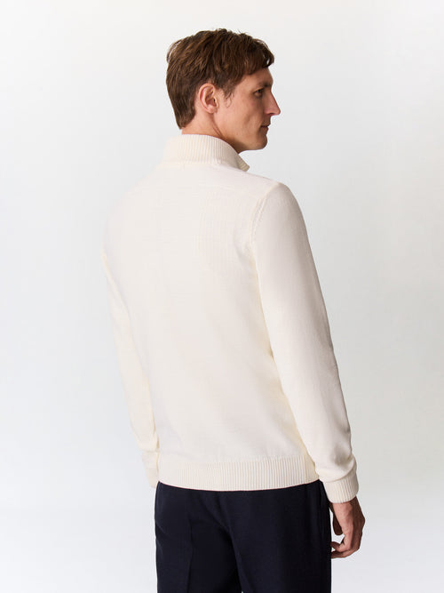 Pull col zippé en laine Mérinos mélangée écrue - Father & Sons   - 2 