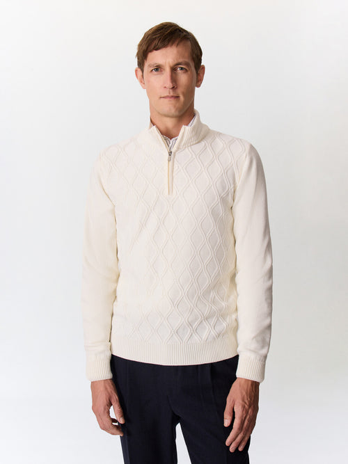 Pull col zippé en laine Mérinos mélangée écrue - Father & Sons   - 1 