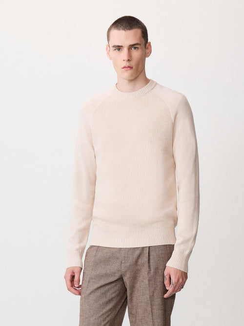 Pull col rond en laine mélangée beige - 1 - Father & Sons   - 6 