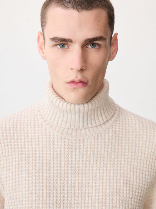 Pull col roulé en laine mélangée beige - Father & Sons   - 4 