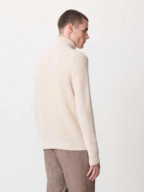 Pull col roulé en laine mélangée beige - 2 - Father & Sons   - 6 