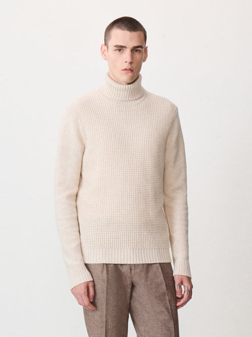 Pull col roulé en laine mélangée beige - 1 - Father & Sons   - 6 