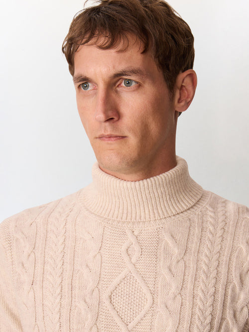 Pull col roulé en laine mélangée écrue - Father & Sons   - 3 