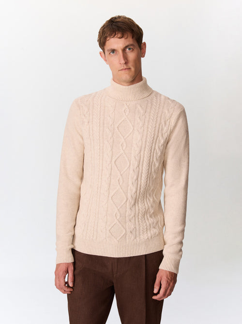 Pull col roulé en laine mélangée écrue - 1 - Father & Sons   - 2 