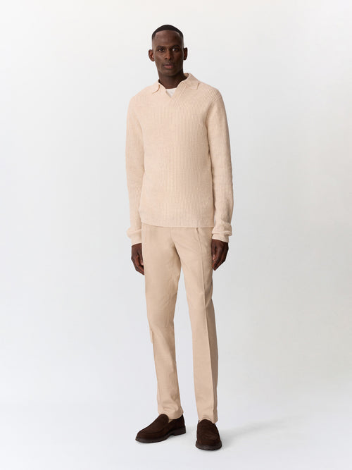 Pull col polo en laine mélangée écrue - Father & Sons   - 5 