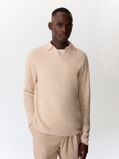 Pull col polo en laine mélangée écrue - 1 - Father & Sons   - 10 