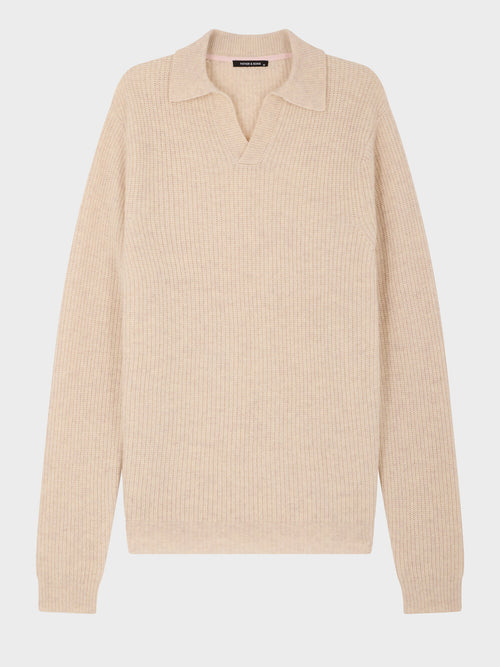 Pull col polo en laine mélangée écrue - Father & Sons   - 6 