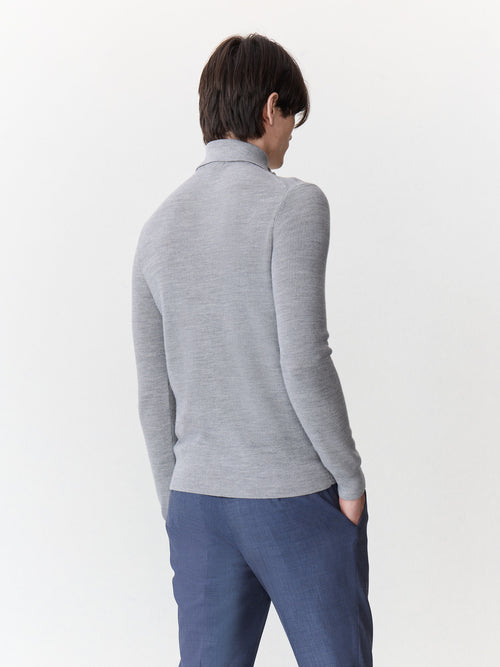 Pull col zippé en laine Mérinos mélangée grise - 2 - Father & Sons   - 1 