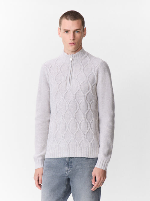 Pull col zippé en laine mélangée grise - 1 - Father & Sons   - 18 