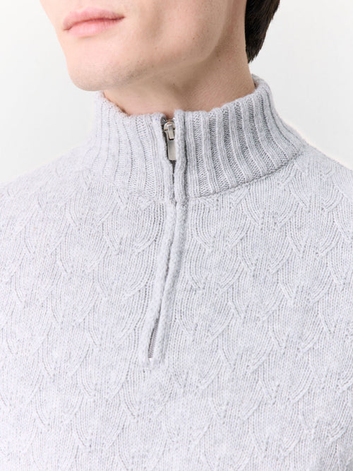 Pull col zippé en laine mélangée grise - Father & Sons   - 4 