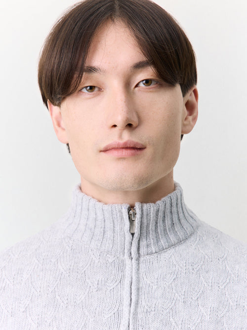 Pull col zippé en laine mélangée grise - Father & Sons   - 3 