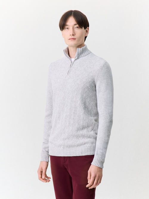 Pull col zippé en laine mélangée grise - 1 - Father & Sons   - 2 