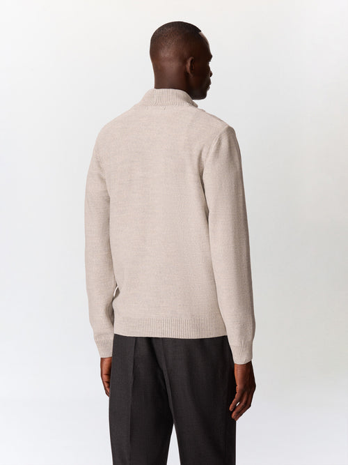 Pull col zippé en laine Mérinos mélangée grise - 2 - Father & Sons   - 10 