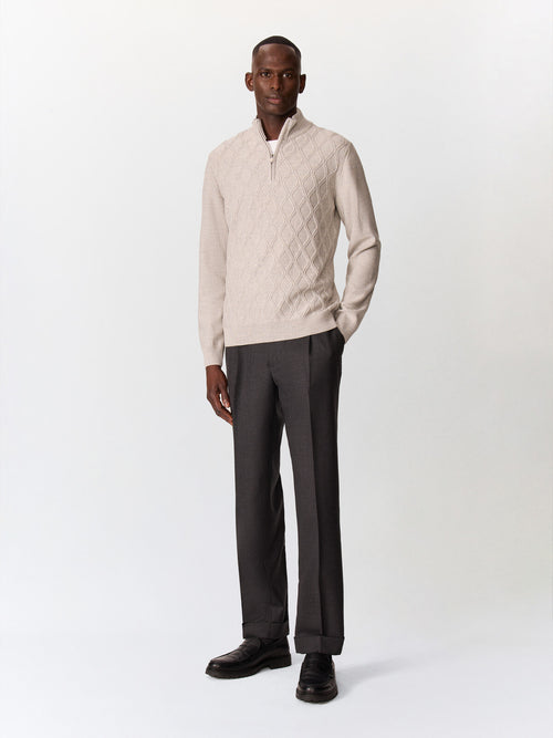 Pull col zippé en laine Mérinos mélangée grise - Father & Sons   - 4 