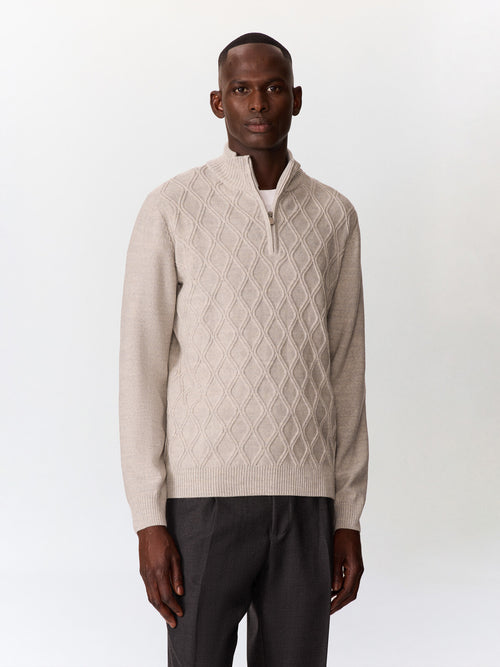 Pull col zippé en laine Mérinos mélangée grise - 1 - Father & Sons   - 10 