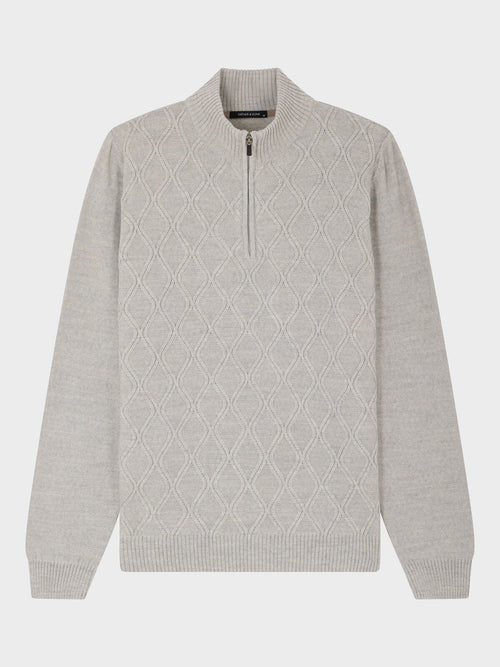 Pull col zippé en laine Mérinos mélangée grise - Father & Sons   - 1 
