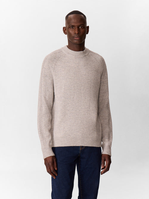 Pull col rond en laine Mérinos mélangée grise - 1 - Father & Sons   - 4 