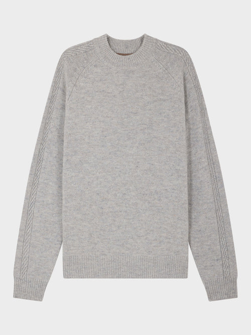 Pull col rond en laine Mérinos mélangée grise - 1 - Father & Sons   - 4 