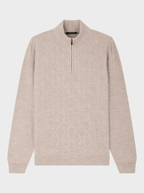Pull col zippé en laine Mérinos mélangée grise - Father & Sons   - 5 