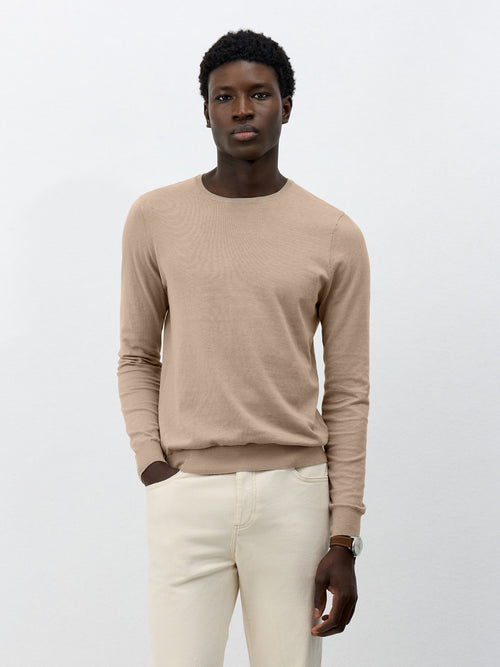 Pull col rond en coton et soie beiges - Father & Sons   -  
