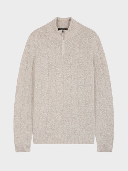 Pull col zippé en laine mélangée beige - 1 - Father & Sons   - 7 