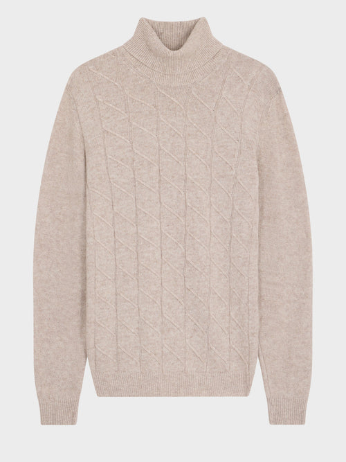 Pull col roulé en laine mélangée beige - 1 - Father & Sons   - 10 