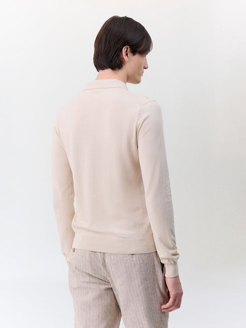Pull col polo en coton et soie beige foncé - 2 - Father & Sons   - 9 