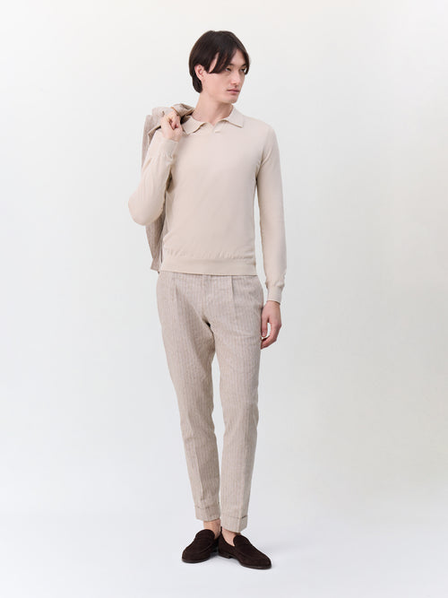 Pull col polo en coton et soie beige foncé - Father & Sons   - 4 