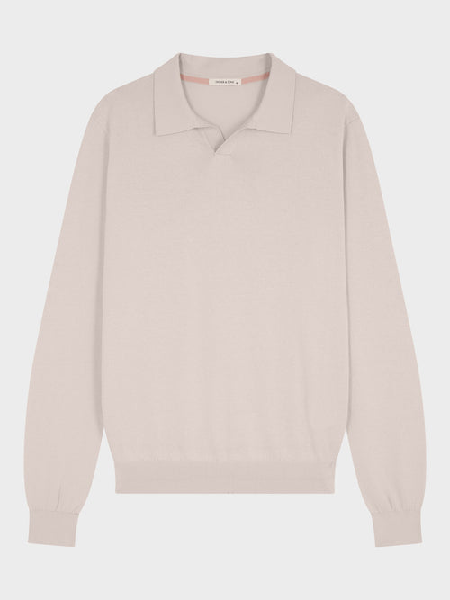 Pull col polo en coton et soie beige foncé - Father & Sons   - 5 