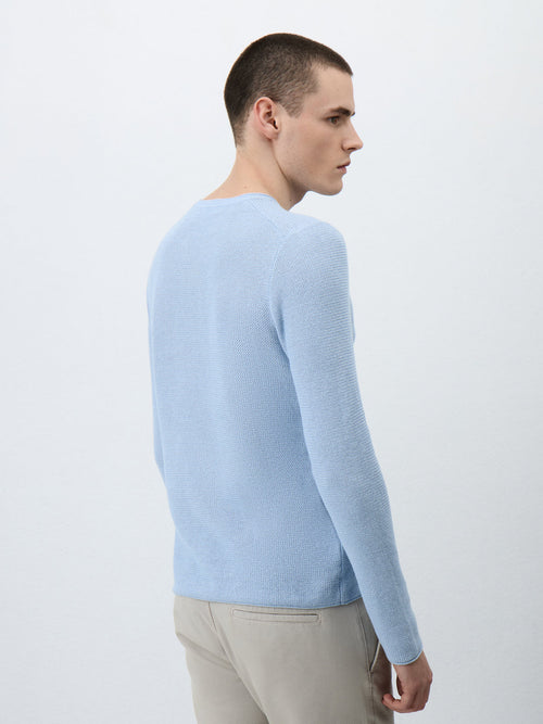 Pull col tunisien en lin et coton bleu ciel - 2 - Father & Sons   - 9 